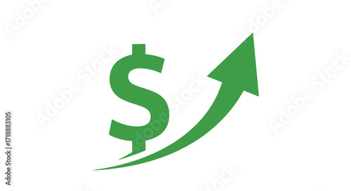 Green Dollar Sign with Upward Arrow Symbolizing Financial Growth and Investment Success for Business Presentations and Economic Forecasts.