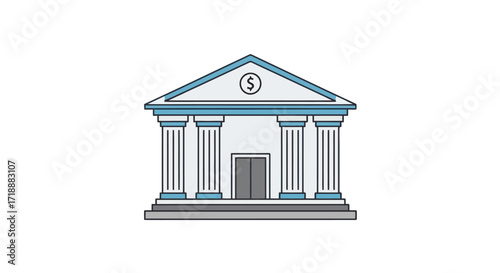 Minimalist Bank Building Illustration Depicting Financial Institution Stability and Security for Use in Finance, Business, and Economic Themed Projects.