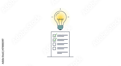 Checklist and Lightbulb Symbolizing Ideas, Task Management, and Problem-Solving for Business Presentations and Educational Materials