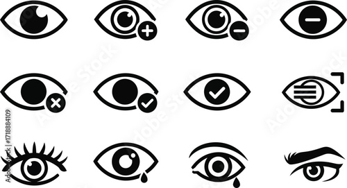 Eye icon set vision care sight symbol look watch view vector