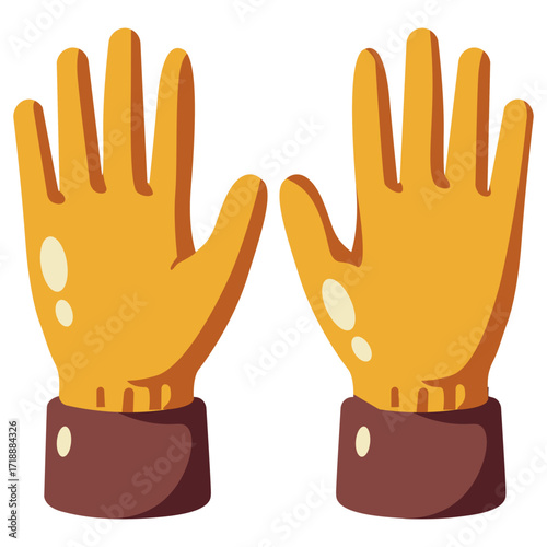 Yellow gardening gloves with brown cuffs, protective handwear illustration ideal for yard or garden work.

