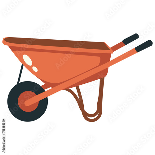 Red wheelbarrow with black wheel, practical transport tool illustration ideal for yard or garden work.

