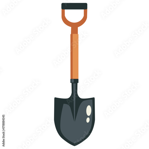 Black shovel with wooden handle, digging tool illustration perfect for gardening or construction themes.

