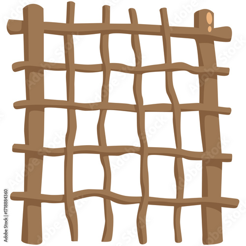 Brown wooden trellis with grid pattern, garden support structure illustration perfect for climbing plants.