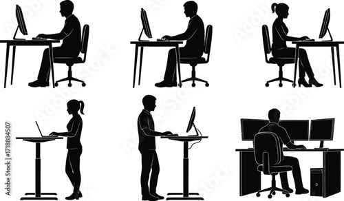 Ergonomic workstation posture sitting and standing silhouette