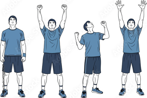Exercise animation of man stretching arms up fitness routine