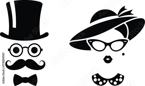 Gentleman and lady vector icons vintage style illustration