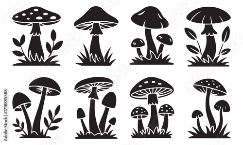 Black and White Mushroom Silhouette Collection