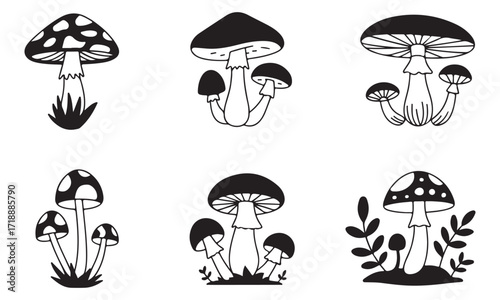 Black and White Mushroom Silhouette Collection