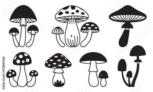 Black and White Mushroom Silhouette Collection