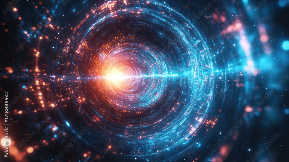 Obraz premium Abstract swirling tunnel of light; futuristic space vortex