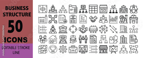 50 icon set vector art of business structure icons set, editable stroke line