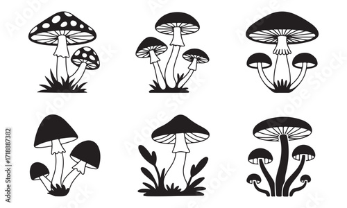 Black and White Mushroom Silhouette Collection