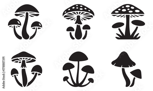 Black and White Mushroom Silhouette Collection