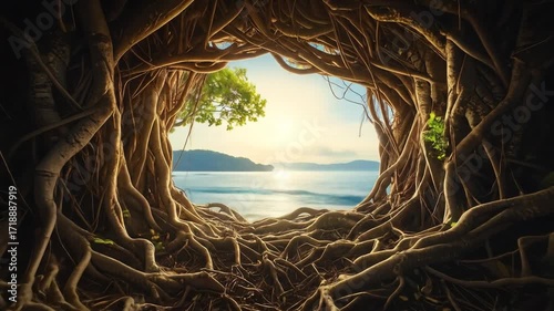 Mystical Roots Tunnel to Ocean View - A Natural Portal.