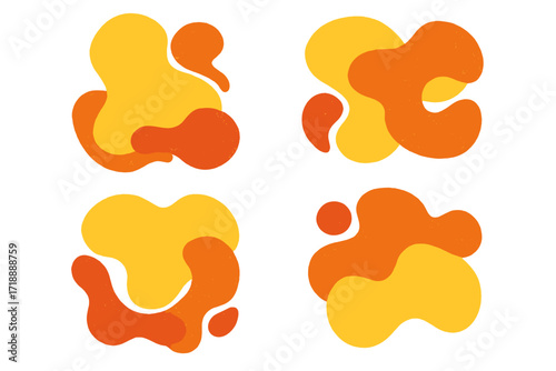 Vintage summer concept bright juicy liquid shapes set with rough edges. Modern abstract art design templates for celebration, ads, banners, covers, 4 variations