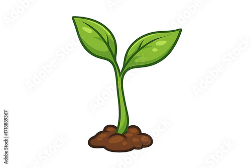 Plant seedling growing from soil. Green sprout vector illustration. Concept of new life, growth, beginnings, hope, freshness, ecology, nature, gardening, and agriculture.