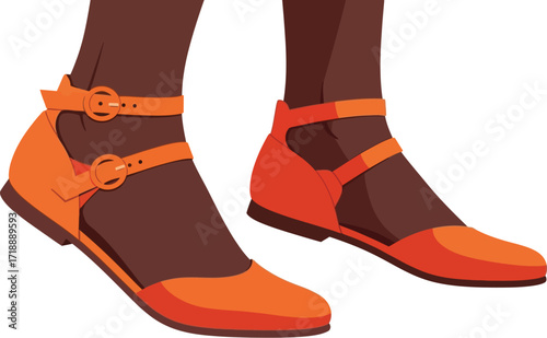 Orange ankle strap shoes fashion footwear style vector art