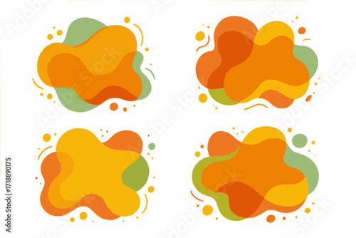 Vintage summer concept bright juicy abstract cards set with modern liquid shapes rough edges templates for celebration banner ads covers vibrant design elements