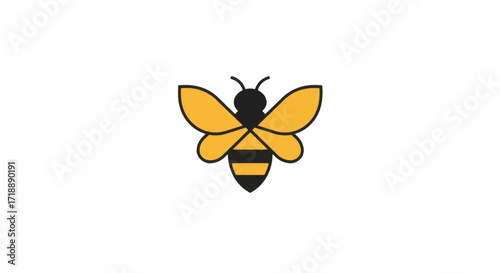 simple bee illustration yellow and black striped bee cartoon bee cute bee bee icon.