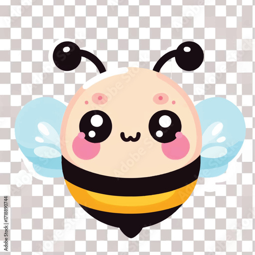 Cute cartoon bee with big eyes and rosy cheeks.