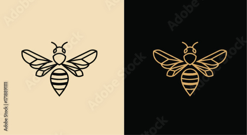 Elegant bee logo design with minimalist style and golden outline.