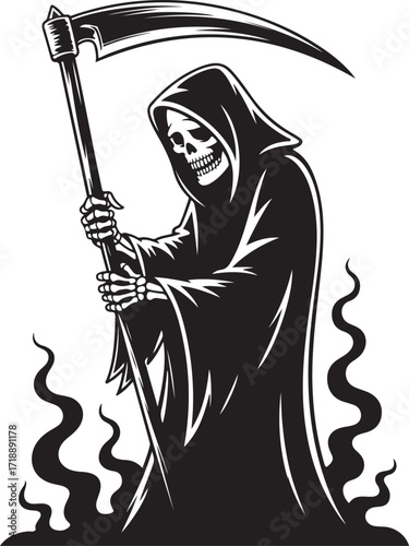 Halloween grim reaper skeleton silhouette vector
