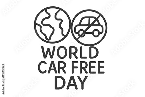 World Car Free Day minimalistic linear logo, vector hand drawn car free symbol, eco-friendly transportation, environmental awareness illustration, global no car day design