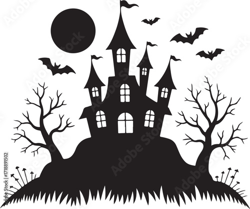 Halloween haunted castle silhouette spooky design
