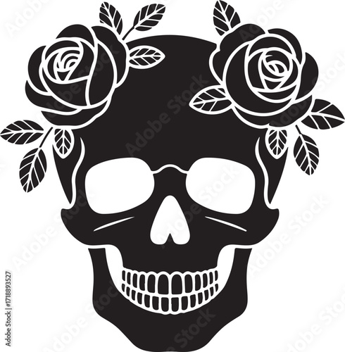 Halloween skull with roses silhouette spooky art