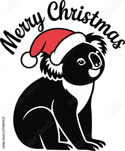 : Christmas koala with Santa hat silhouette vector