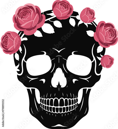 Halloween skull with roses silhouette spooky art