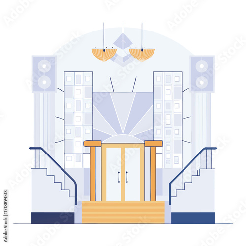 Grand Art Deco Stage Design Elegant Auditorium Entrance