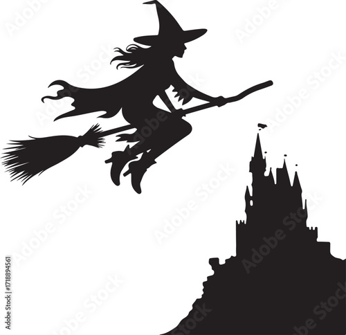 Halloween witch castle silhouette spooky vector
