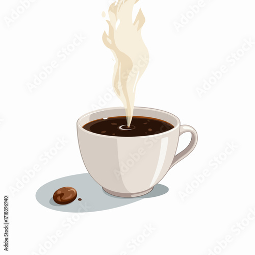 Steaming Hot Cup of Freshly Brewed Coffee with Rich Aromatic Flavor Energetically Rising from the Mug's Surface on a Minimalist Background