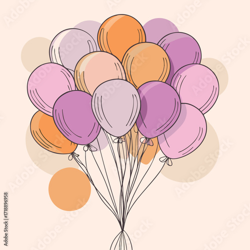 Festive Bunch of Colorful Balloons Floating and Isolated on a Light Background