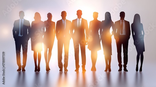 Professional Silhouettes of Business Team Against a Soft Glow Background