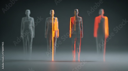 Abstract Human Silhouettes with Colorful Light Effects in Studio Setting