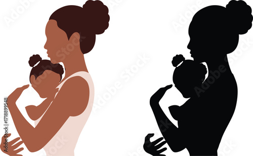 Illustration of a mother holding her baby with a white background editable stock