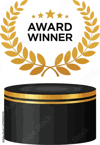 Illustration of an award winner wreath on a black gold podium editable stock