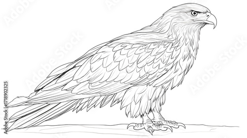 A long-bodied golden eagle, its body oriented to the right of the image, facing forward. A series of minimalist line drawings, focusing on form and silhouette. isolated on a white background