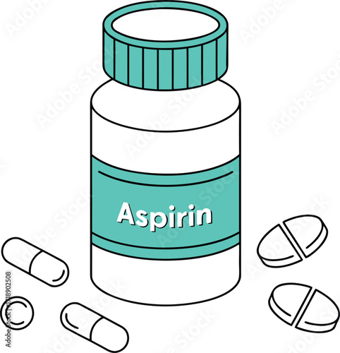 Aspirin Medicine Bottle – Pain Relief Pills Illustration