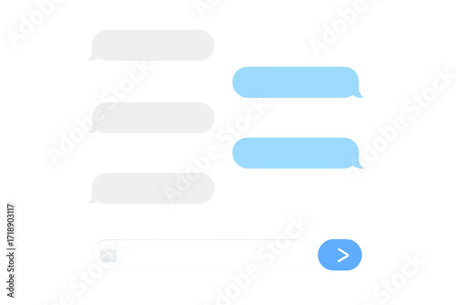 Phone chat message bubbles template for SMS or messaging apps. Vector illustration of a dialogue screen for social media. Communication interface with blank text boxes for mockup.