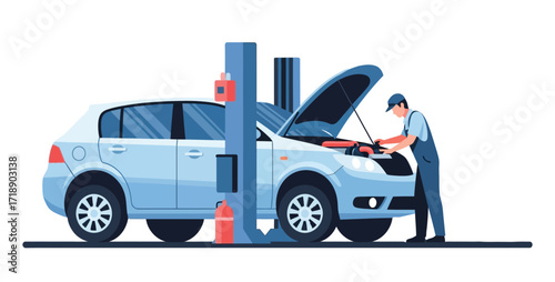 Expert auto mechanic performs comprehensive car repair and maintenance service in a modern garage, ensuring vehicle reliability and safety for all drivers