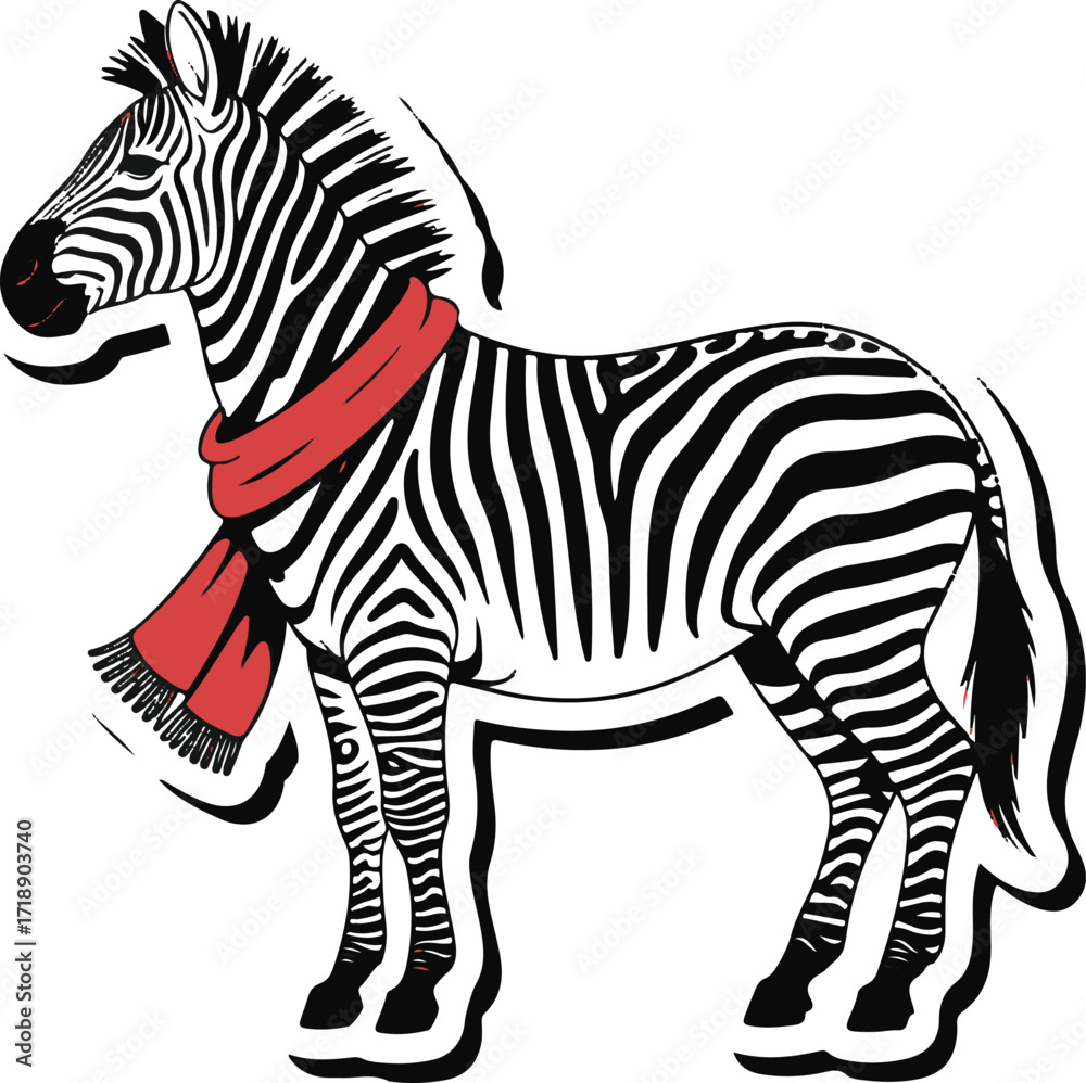 Fototapeta premium Christmas zebra with scarf silhouette vector