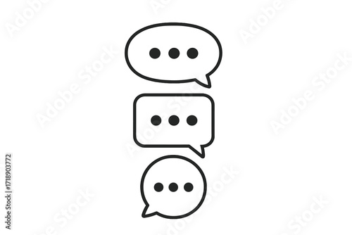 We want your feedback speech bubbles set. Vector illustration of chat message icons, communication, conversation symbols, feedback request, dialogue, transparent background
