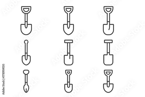 Shovel line icon collection, set of outline shovel signs, gardening tools vector illustration, construction, digging, farming, web and graphic design symbols, garden equipment icons