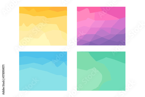 Abstract polygonal gradient vector backgrounds set with transparent effect in vibrant yellow, pink, blue, and green hues, polygon shape texture for design projects and presentations
