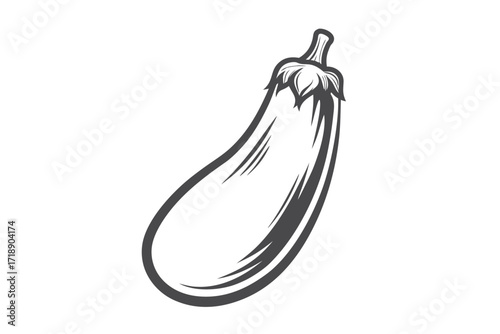 Aubergine Isolated with Detailed Outline on a Clean White Backdrop