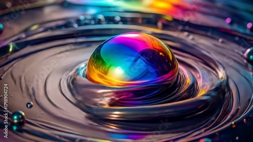 Abstract Rainbow Sphere in Swirling Liquid.